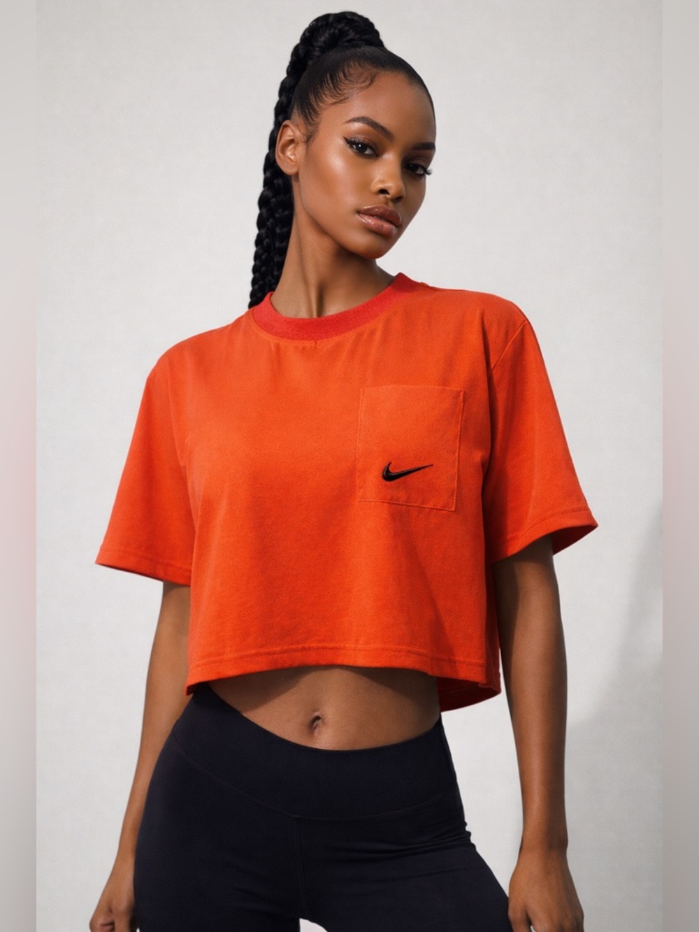 Nike Cropped Pocket Tee Orange Athletic Top Size M